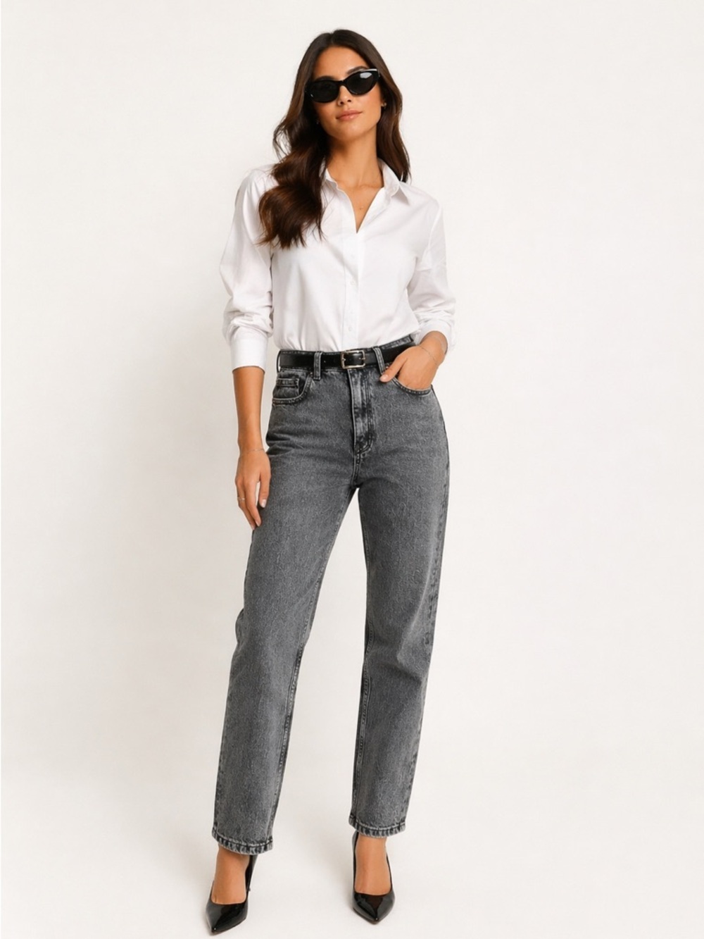 ZARA High Waisted Gray Washed Jeans Straight Leg Vintage Style Size 6